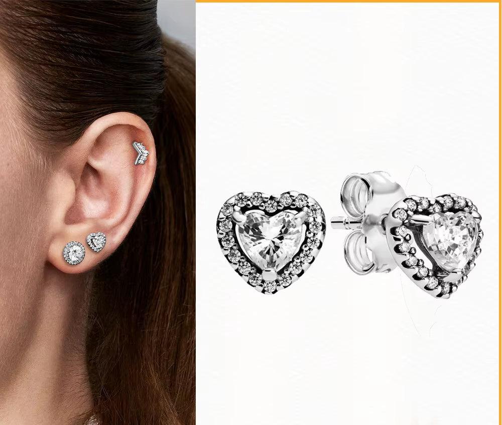 Original Authentic 925 Sterling Silver Earrings Sparkling Freehand Heart Hoop Plata Pandore Earrings Women Fashion Jewelry Gift