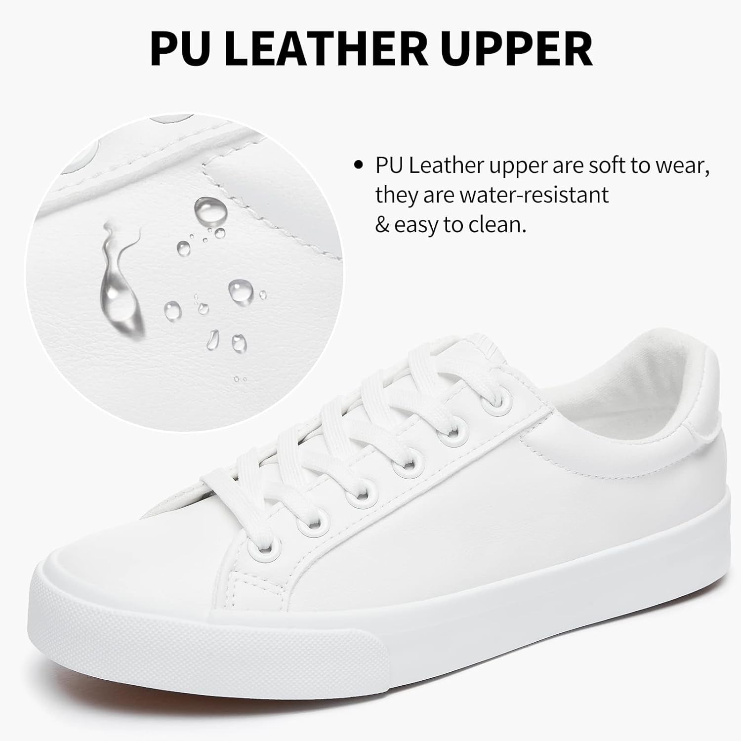 Womens White Tennis Shoes PU Leather Sneakers Casual Walking Shoes for Women