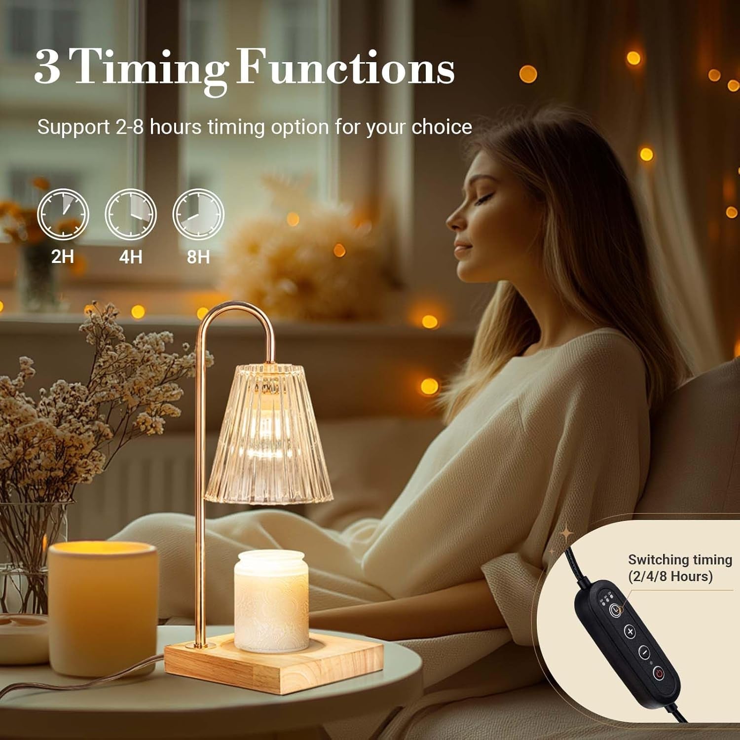 Candle Warmer Lamp, Electric Candle Lamp Warmer with Timer, Mom Christmas Birthday Gifts for Women, House Warming Gifts New Home Bedroom Decor, Dimmable Wax Melt Warmer with 2 Bulbs