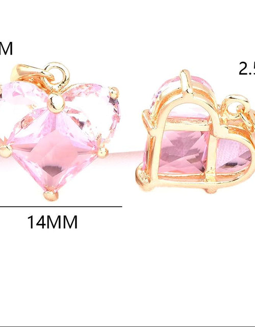 Load image into Gallery viewer, (280)4PCS 14X14.5Mm Hole 2.5MM 24K Gold Color Brass with Zircon Heart Charms Pendants High Quality Jewelry Findings Accessories
