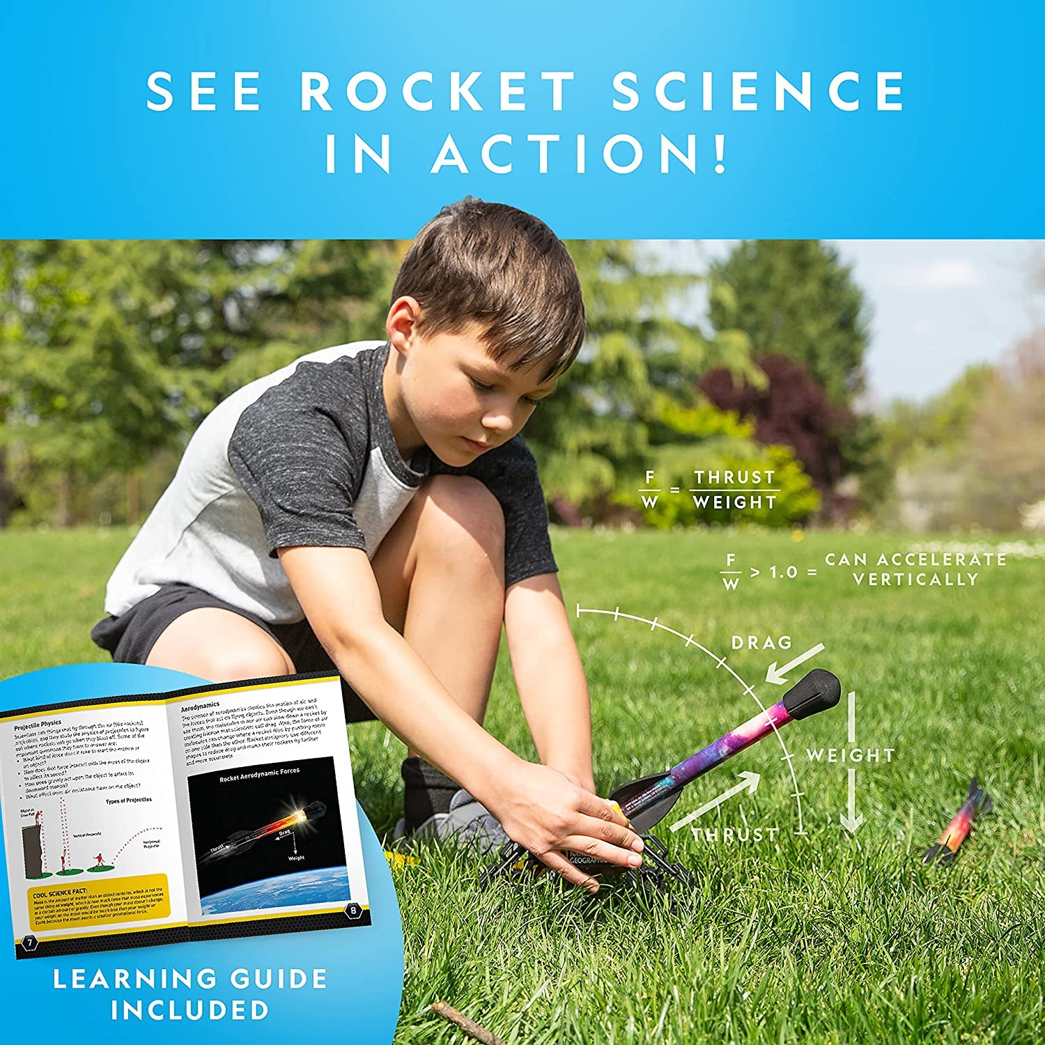 National Geographic Air Rocket Toy – Ultimate LED Rocket Launcher for Kids, Jump and Launch the Light Up, Air Powered, Foam Tipped Rockets up to 100 Feet