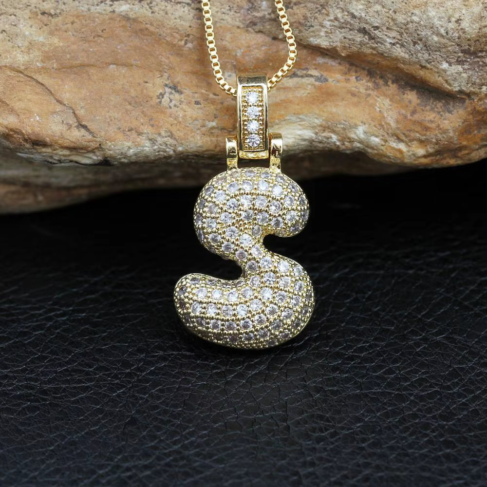 Fashion 26 Letters Necklace Custom Name Pendant Charm for Men and Women A-Z Alphabet Cubic Zircon Hip Hop Jewelry Gift