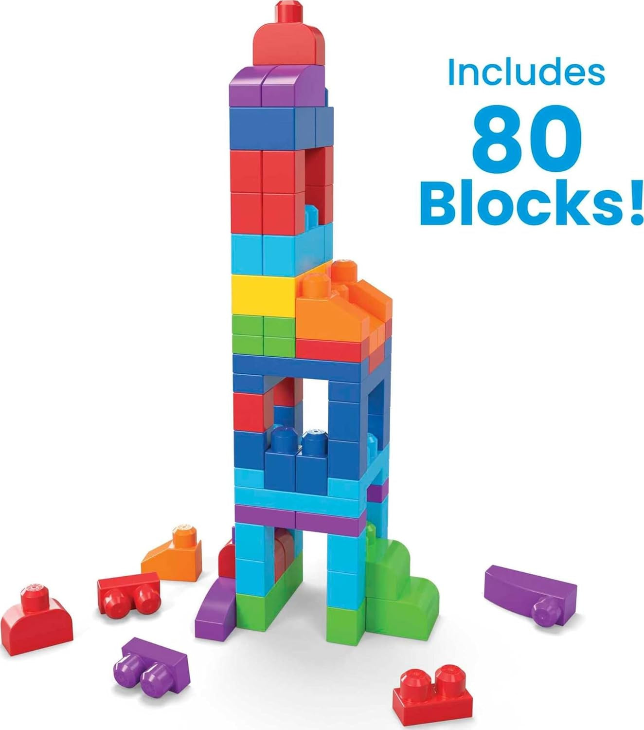 BLOKS First Builders Toddler Blocks Toys Set, Big Building Bag with 80 Pieces and Storage, Blue, Ages 1+ Years