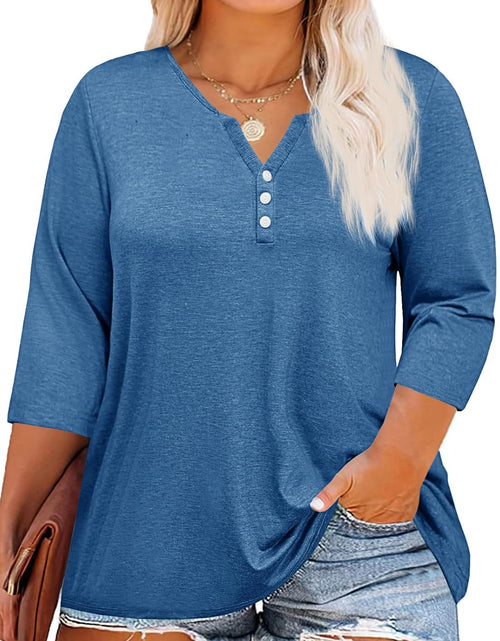 Load image into Gallery viewer, Womens plus Size T-Shirts V Neck 3/4 Sleeve Tops Fall Henley Shirts Casual Basic Loose Fit Blouses
