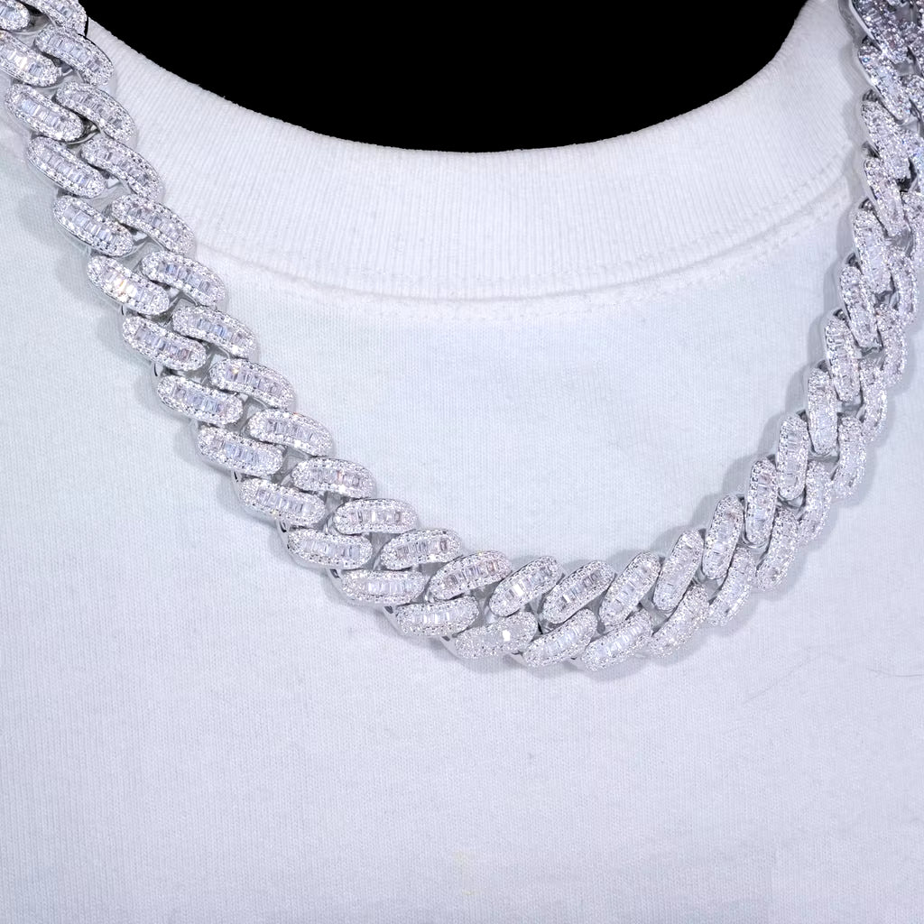 15Mm Zircon Cuban Link Chain Iced Out in Hand-Set Simulated Diamond Stones Bling Miami CZ Necklace Gift for Her/Him