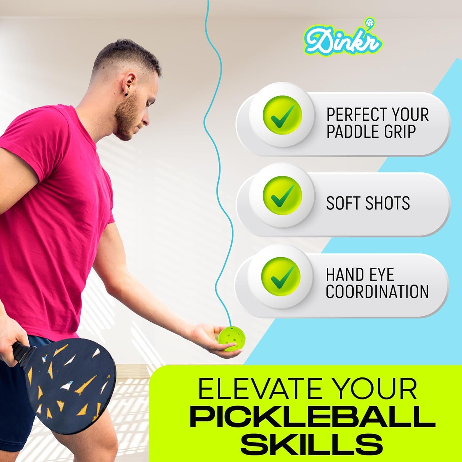 Dink’R - Pickleball Trainer, Pickleball Rebounder for Pickleball Training and Practice Sessions - Pickleball Game and Gift for All Ages - Perfect Pickleball Practice Equipment for Solo Training