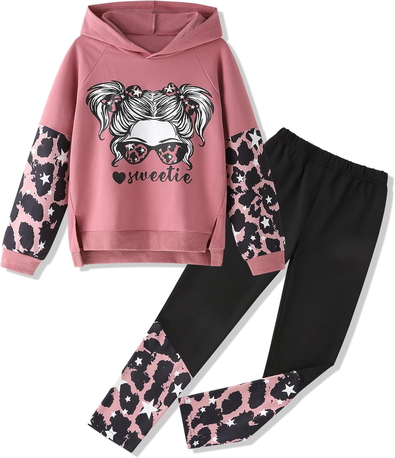 Girls Clothes Cool Girl Print Tie Dye Hoodie Pullover Sweatshirt Leggings 2PC Outfits