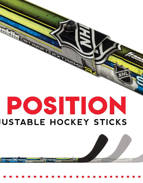 Load image into Gallery viewer, - NHL Kids Folding Hockey Goals Set - (2) Street Hockey &amp; Knee Hockey Goals - (2) Adjustable Youth Hockey Sticks, (2) Knee Hockey Sticks, (2) Mini Hockey Balls + (1) Street Hockey Ball
