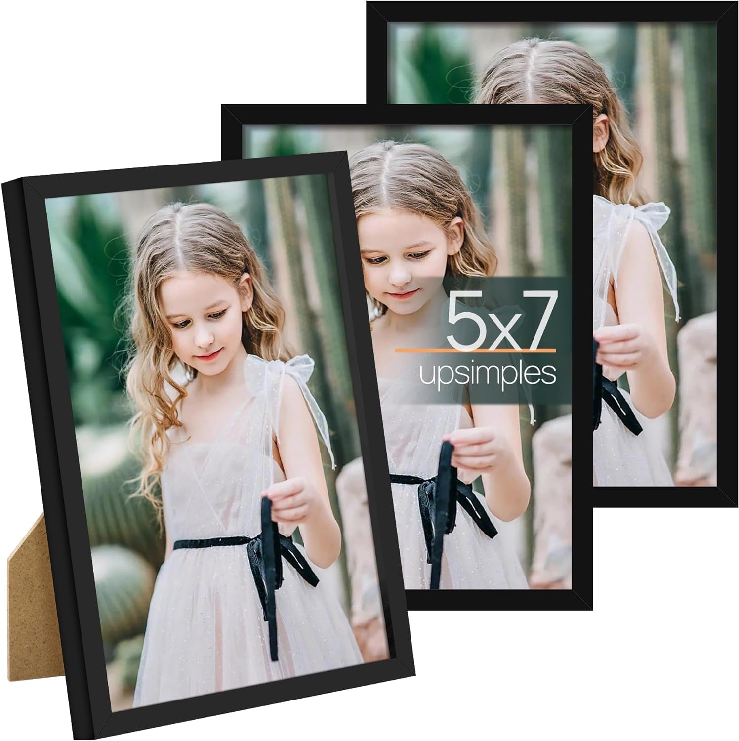 5X7 Picture Frame Set of 3, Made of High Definition Glass for 5 X 7 Black Frames, Wall and Tabletop Display Thin Border Photo Frame for Home Décor