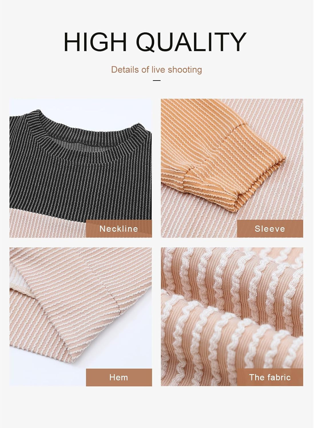 Womens Fashion 2024 Color Block Long Sleeve Crewneck Knitted Casual Loose Pullover Shirts Tops