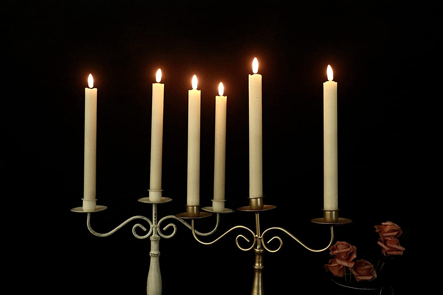 Flameless Ivory Taper Candles Flickering with 10-Key Remote, Battery Operated Led Warm 3D Wick Light Window Candles Real Wax Pack of 6, Christmas Home Wedding Decor(0.78 X 9.64 Inch)