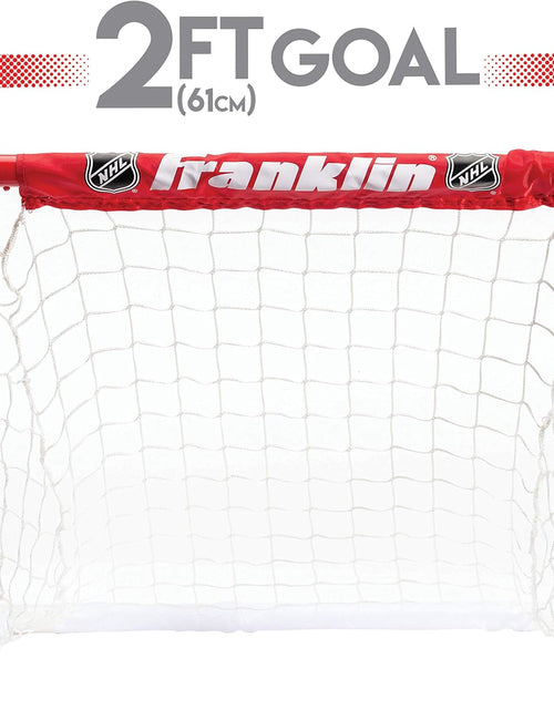 Load image into Gallery viewer, - NHL Kids Folding Hockey Goals Set - (2) Street Hockey &amp; Knee Hockey Goals - (2) Adjustable Youth Hockey Sticks, (2) Knee Hockey Sticks, (2) Mini Hockey Balls + (1) Street Hockey Ball
