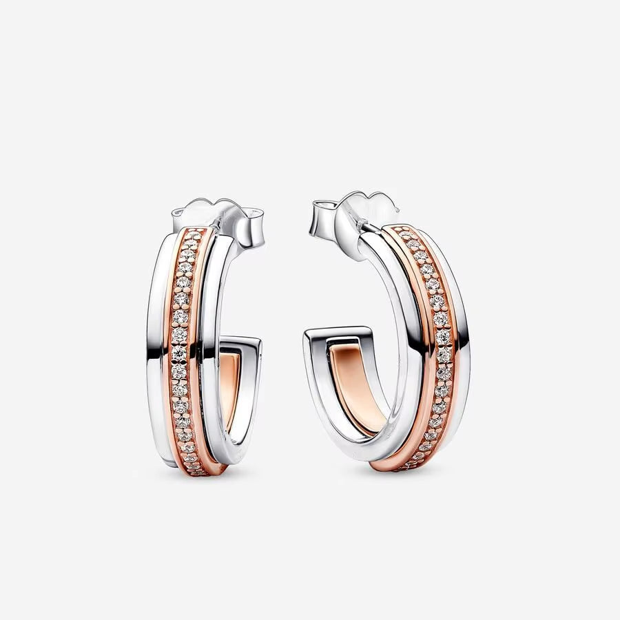 Original Authentic 925 Sterling Silver Earrings Sparkling Freehand Heart Hoop Plata Pandore Earrings Women Fashion Jewelry Gift