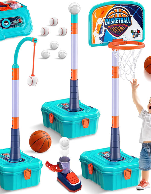 Load image into Gallery viewer, 5 in 1 Toddler Basketball Hoop and T Ball Set, Height Adjustable Kids Basketball Hoop for Indoor Outdoor,Portable Mini Basketball Hoop, Birthday Christmas Sport Toys Gift for Boys Girls
