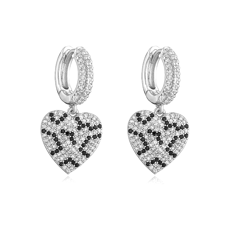 ,Leopard Print Hoop Earrings Rings Necklace Fashion Black White Cubic Zirconia Women Geometric Jewelry Set