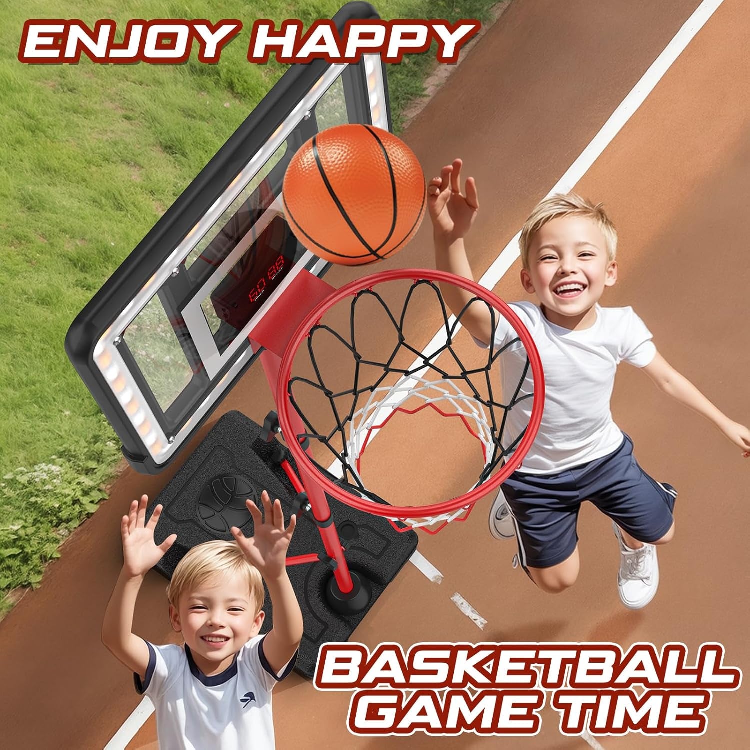 Basketball Hoop for Kids with Stand, Adjustable Height Basketball Hoop with Electronic Scoreboard and LED Light, Indoor Outdoor Backyard Sport Game Gifts Toys for 3 4 5 6 7 8