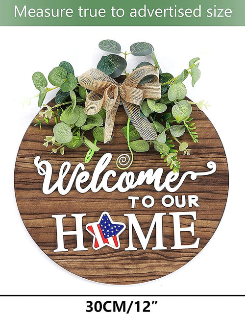 Load image into Gallery viewer, Interchangeable Seasonal Welcome Sign Front Door Decoration, Rustic round Wood Wreaths Wall Hanging Outdoor, Farmhouse, Porch, for Spring Summer Fall All Seasons Holiday Halloween Christmas.
