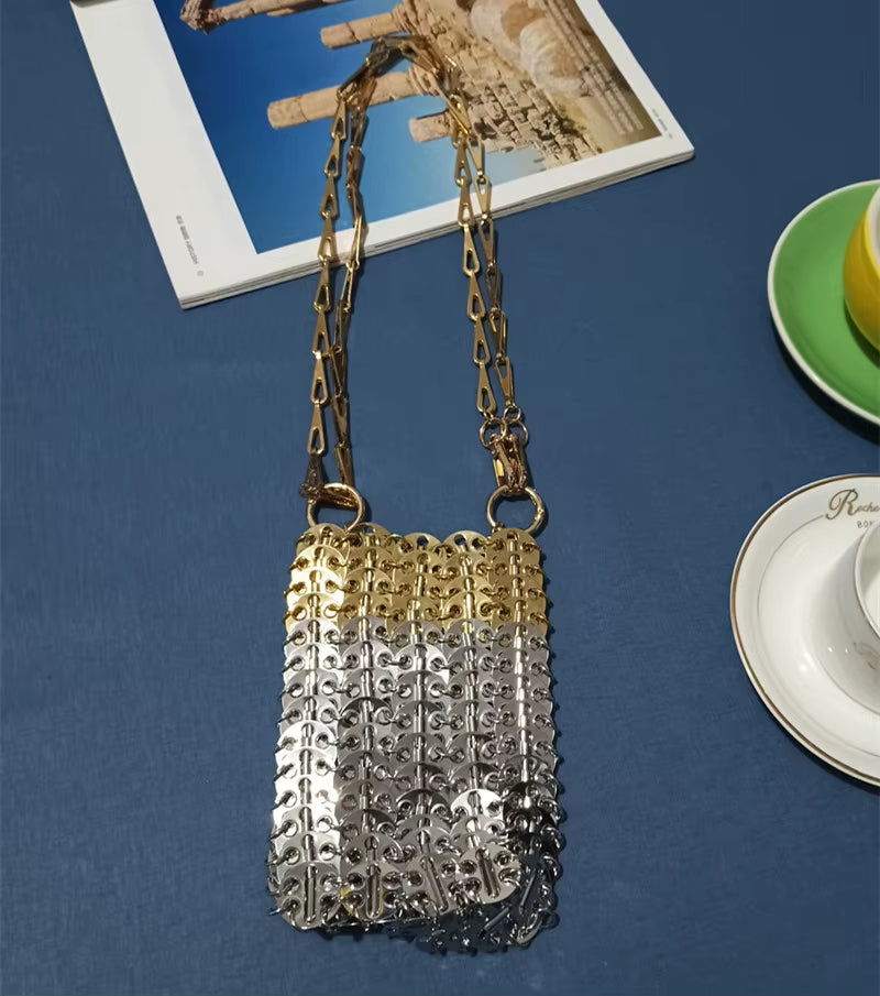 Luxury Designer Women'S Bag Trend Hand Woven Hollow Metal Chain Tote Bag Clutch Female Bag Travel Holiday Shoulder Bag Handbag