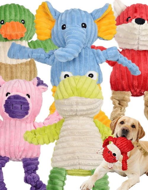 Load image into Gallery viewer, 5 Pack Tough Dog Toys Stuffed Squeaky Dog Toys Assortment Plush Animal Dog Toy Value Bundle Puppy Pet Dog Toys for Small Medium Large Dogs
