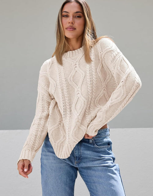 Load image into Gallery viewer, Women&#39;S Oversized Cable Knit Crewneck Sweaters
