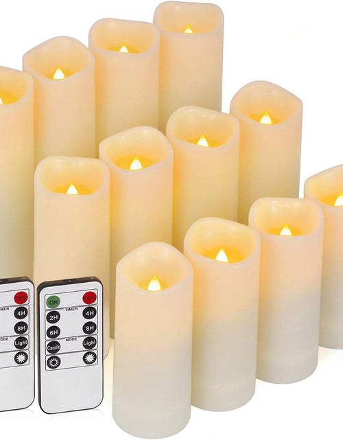 Load image into Gallery viewer, 12 Pc LED Candles Flickering Flameless Candles with Remote &amp; Timer for Romantic Ambiance, Home Decor Mood Lighting Cozy Fall Decor Battery Operated Candles, Outdoor Waterproof
