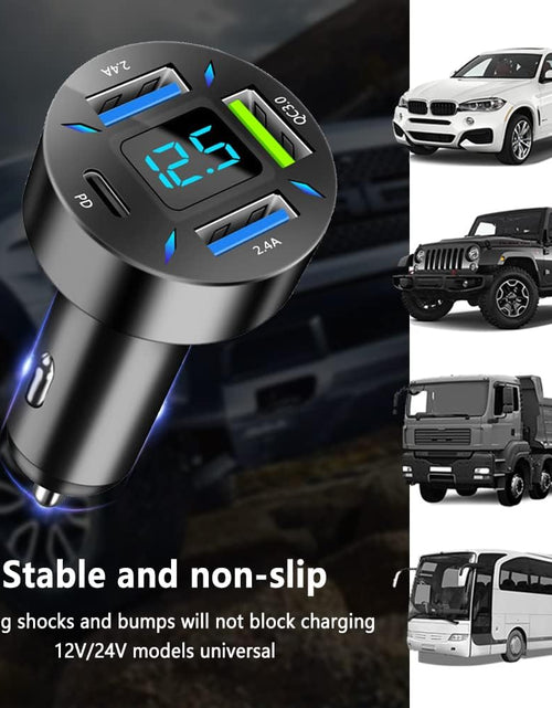 Load image into Gallery viewer, Car Charger 66W Super Fast Charging with USB PD&amp;QC 3.0(Voltmeter&amp;Led Lights) Universal Quick Charge for 12-24V Car Cigarette Lighter Plug,Compatible with Iphone 14 13 12,S22 S21 S20,Ipad(Black)
