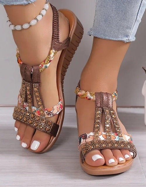 Load image into Gallery viewer, Women Wedge Sandals Summer Bohemia Rhinestones Casual Platform Sandals Female Peep Toe Outdoor Beach Shoes Обувь Женская Летняя
