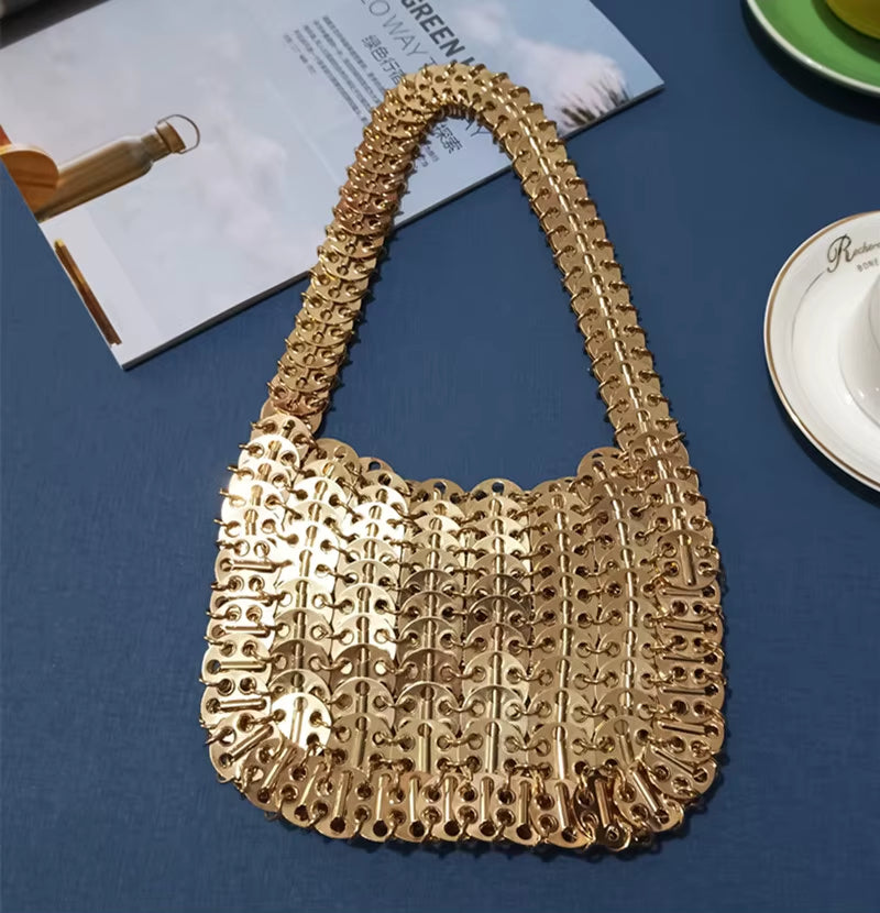 Luxury Designer Women'S Bag Trend Hand Woven Hollow Metal Chain Tote Bag Clutch Female Bag Travel Holiday Shoulder Bag Handbag