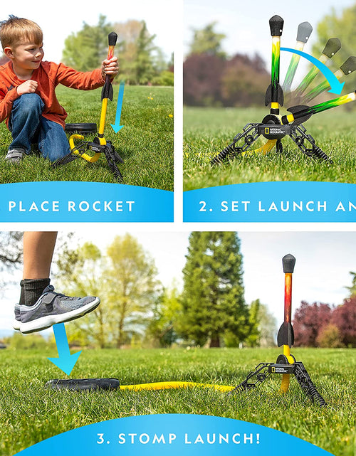 Load image into Gallery viewer, National Geographic Air Rocket Toy – Ultimate LED Rocket Launcher for Kids, Jump and Launch the Light Up, Air Powered, Foam Tipped Rockets up to 100 Feet
