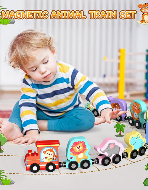 Load image into Gallery viewer, Toys for Toddlers, 11 Magnetic Wooden Animals Train Set, Montessori Toys for Toddlers, Preschool Learning Activities for Kids, Birthday Gifts for Boys, Girls
