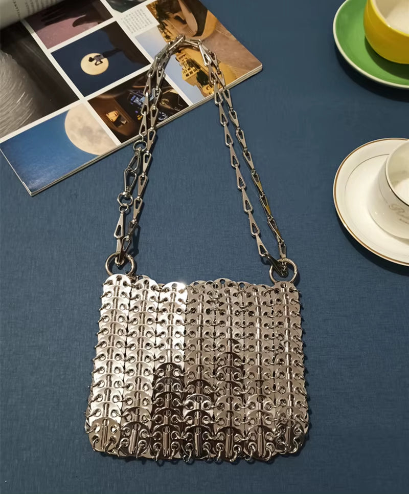 Luxury Designer Women'S Bag Trend Hand Woven Hollow Metal Chain Tote Bag Clutch Female Bag Travel Holiday Shoulder Bag Handbag