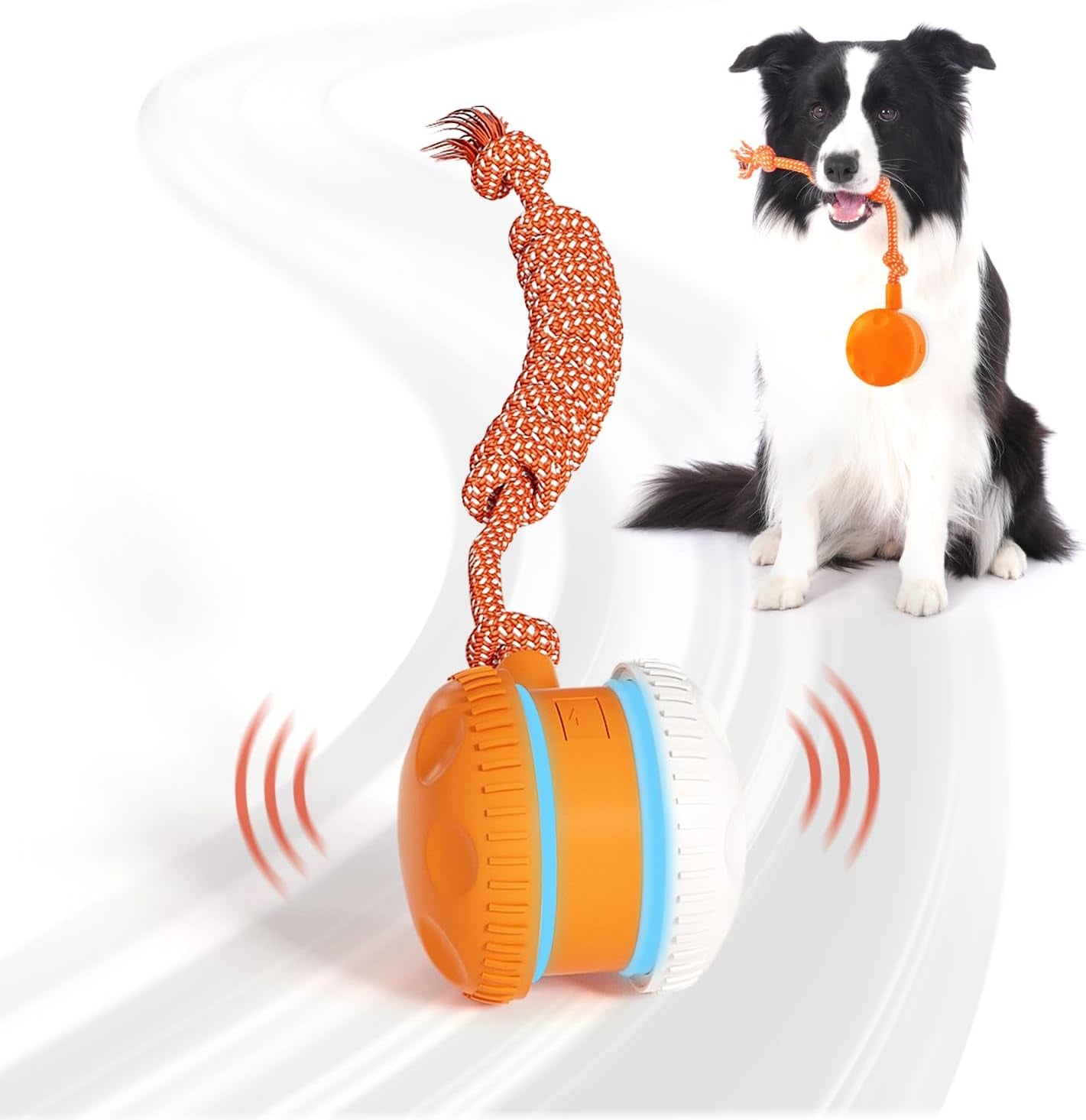 Interactive Dog Ball, Random Path Electric Automatic Moving and Rolling Dog Toy with Rope for Small Medium Large Dogs, Motion-Activated Dog Stimulation Toy for Boredom Relief (Orange-Red)