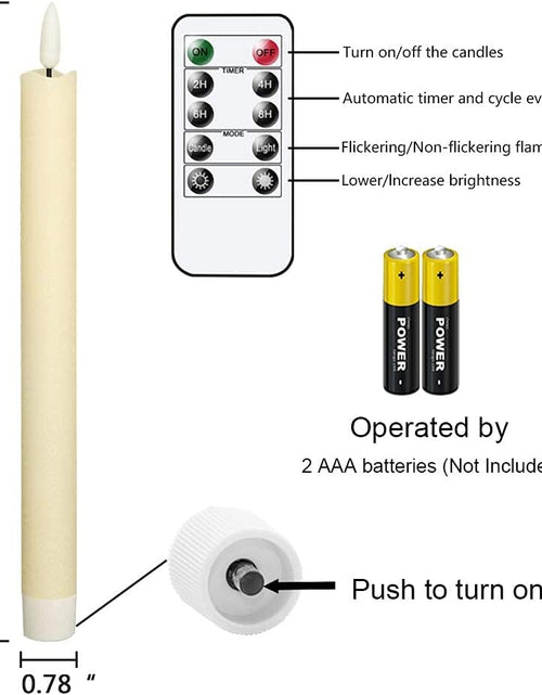 Load image into Gallery viewer, Flameless Ivory Taper Candles Flickering with 10-Key Remote, Battery Operated Led Warm 3D Wick Light Window Candles Real Wax Pack of 6, Christmas Home Wedding Decor(0.78 X 9.64 Inch)
