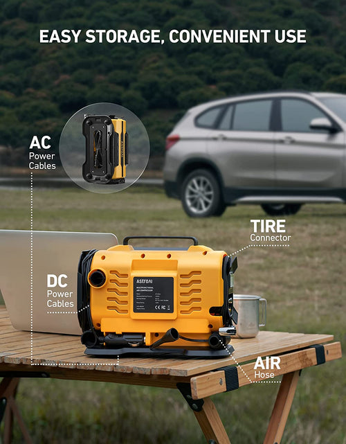 Load image into Gallery viewer, Tire Inflator Portable Air Compressor Pump 150PSI 12V DC/110V AC with Dual Metal Motors &amp;LED Light， Automotive Car Accessories&amp;Two Mode for Car, Bicycle Tires and Air Mattresses, Yellow
