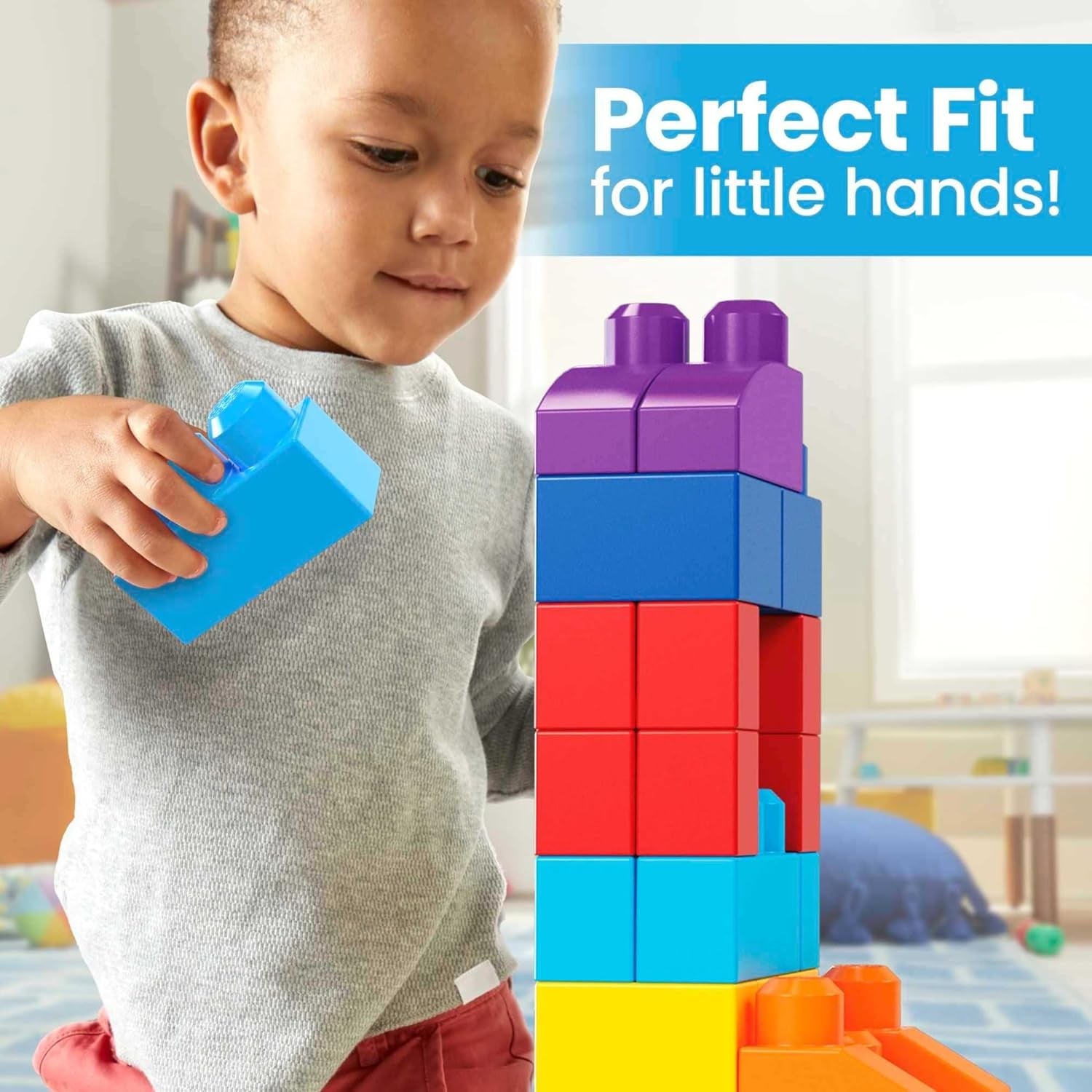 BLOKS First Builders Toddler Blocks Toys Set, Big Building Bag with 80 Pieces and Storage, Blue, Ages 1+ Years