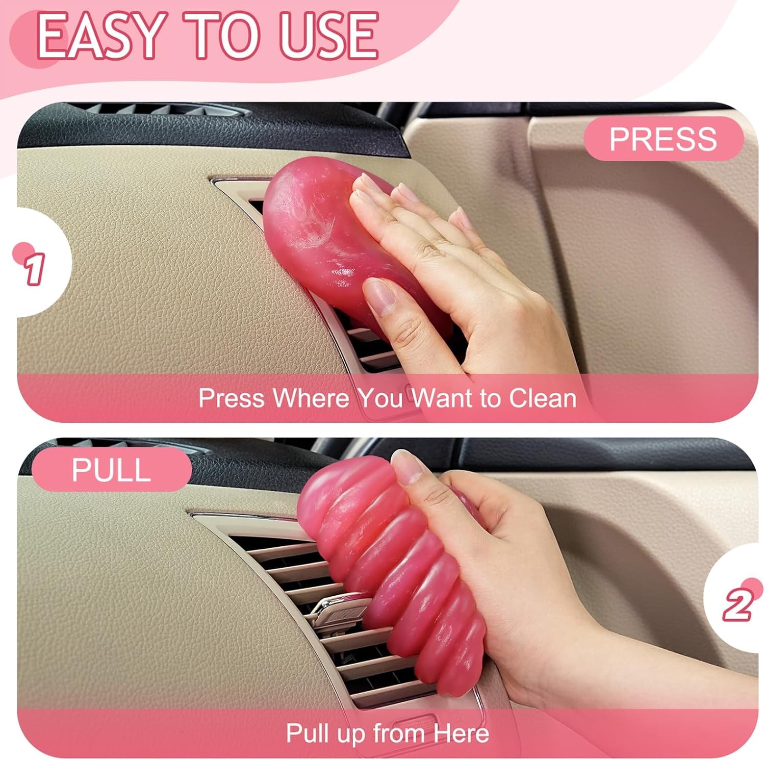 Car Cleaning Gel for Car Cleaning Putty Car Putty Car Interior Cleaner Car Slime Auto Detail Tools Car Accessories White Elephant Gifts for Adults Men Women Stocking Stuffers Pink