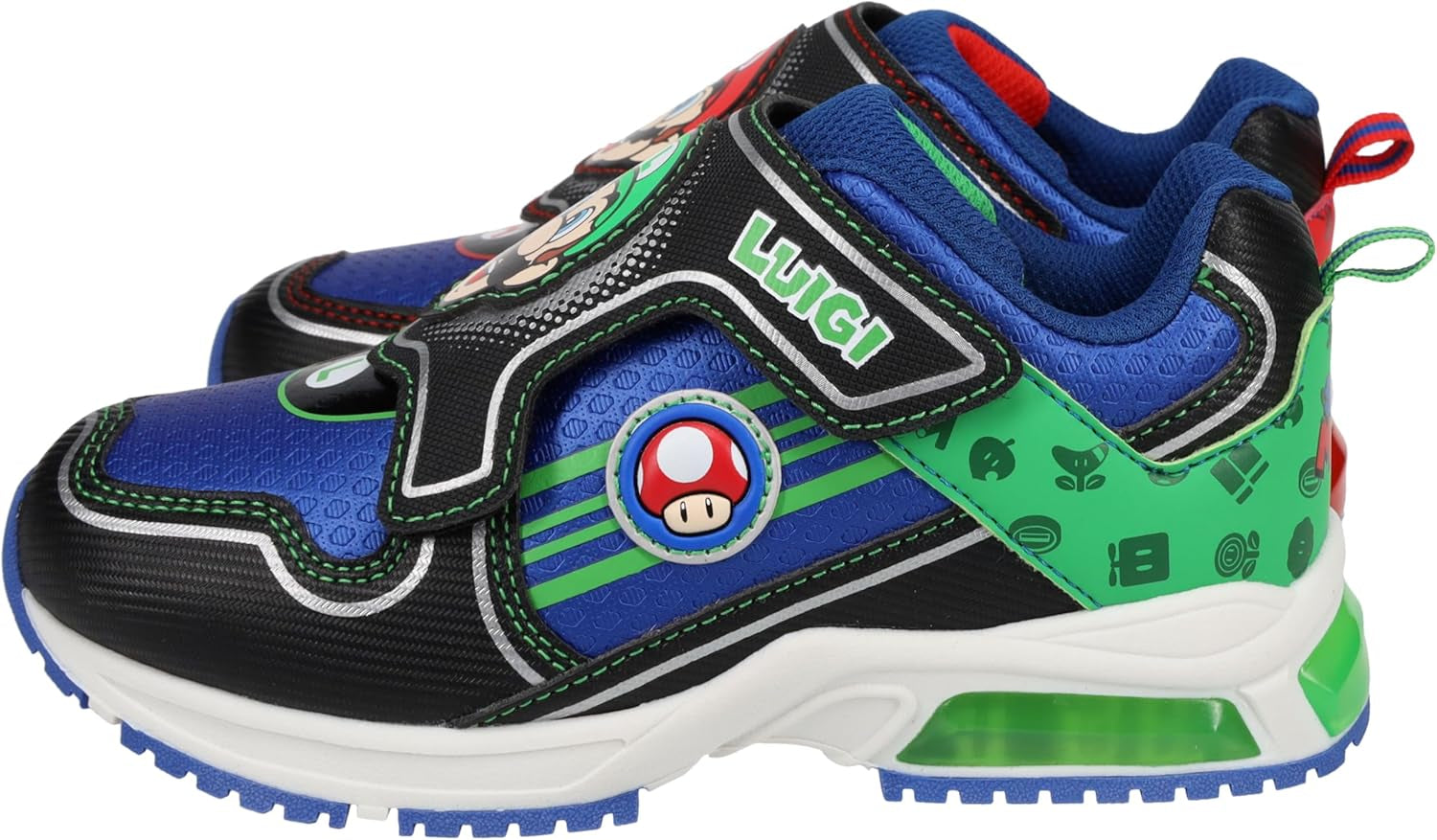 Brothers Mario and Luigi Kids Tennis Shoe, Light up Sneaker, Mix Match Runner Trainer, Kids Size 11 to 3