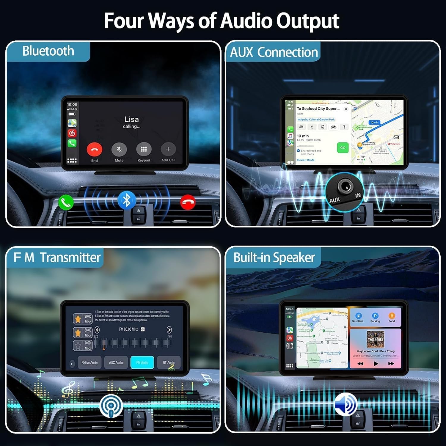 Wireless Car Stereo Compatable with Apple Carplay and Android Auto,7" HD Portable Bluetooth Carplay Touch Screen for Car,With Backup Camera Car Play for All Cars Vehicle Overhead Video