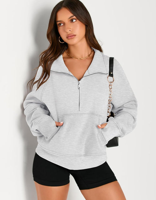 Load image into Gallery viewer, Womens Sweatshirts Half Zip Cropped Pullover Fleece Quarter Zipper Hoodies 2024 Fall Fashion Outfits Clothes
