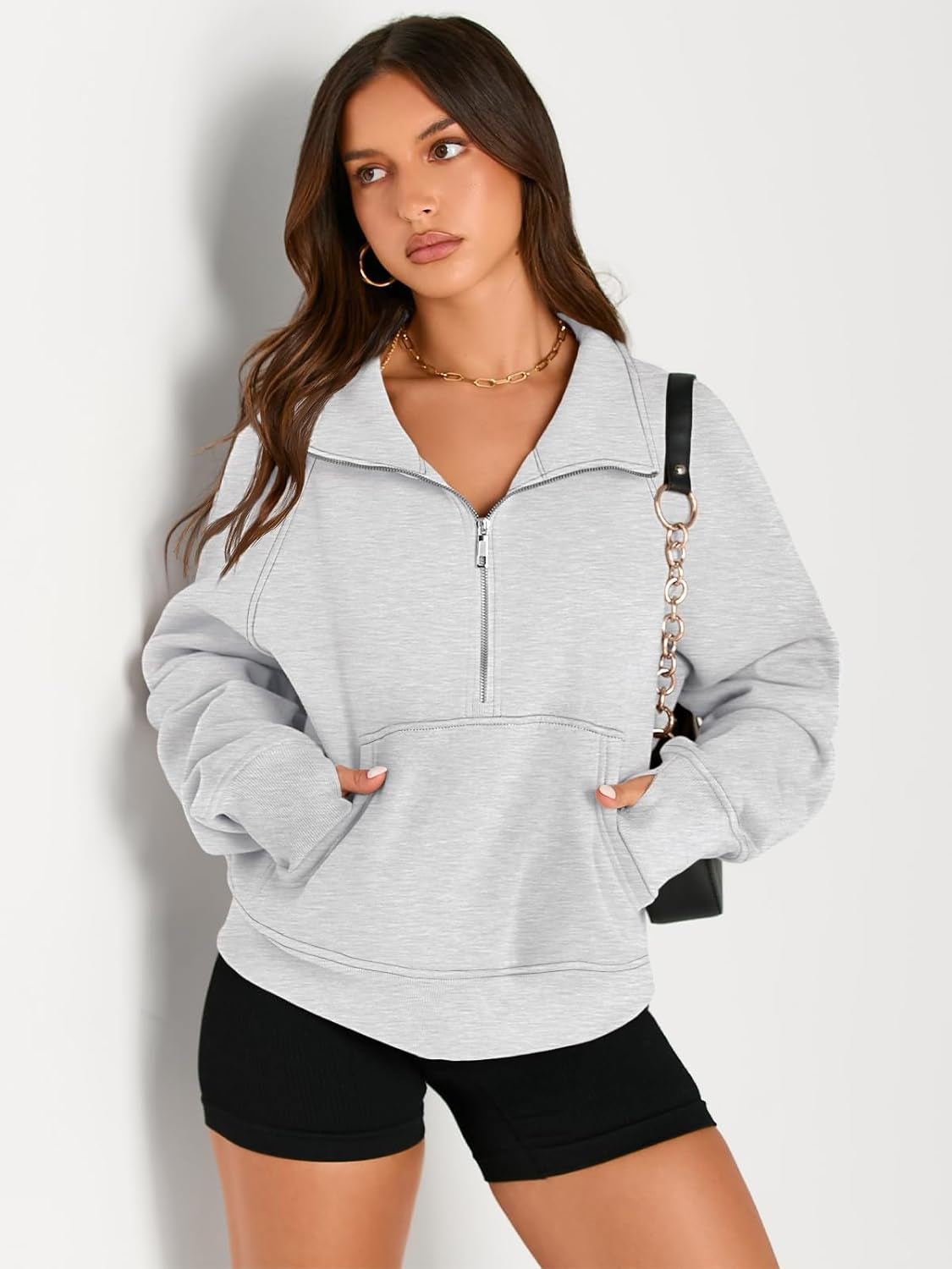 Womens Sweatshirts Half Zip Cropped Pullover Fleece Quarter Zipper Hoodies 2024 Fall Fashion Outfits Clothes