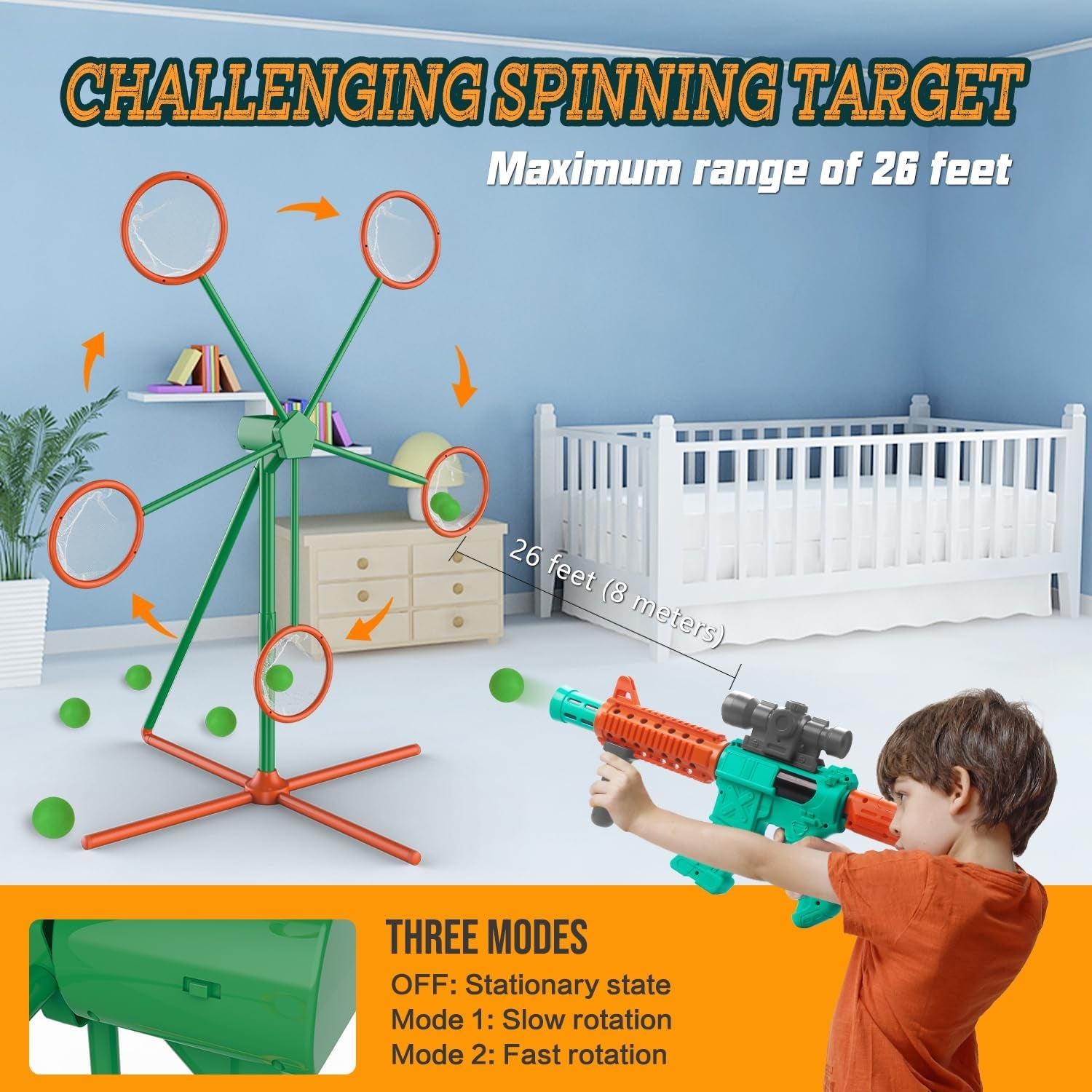 Shooting Games Toys for Age 5 6 7 8 9 10+ Year Old Boys, Kids Toy Sports & Outdoor Game with Moving Shooting Target & 2 Popper Air Toy Guns & 24 Foam Balls, Gifts for Boys and Girls