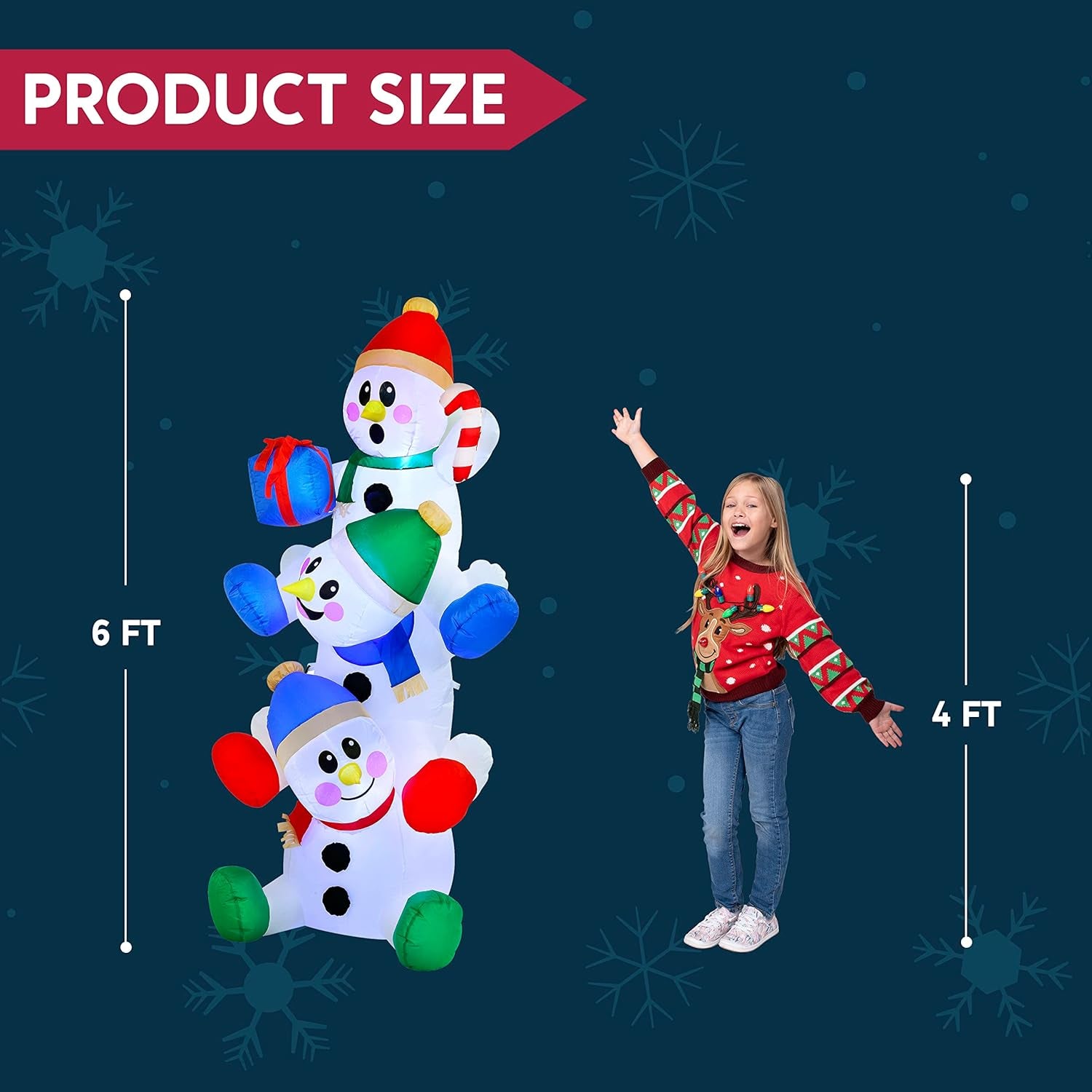 6 FT Christmas Inflatable Stacked Snowman with Build-In Leds Blow up Inflatables for Xmas Party, Home Indoor Outdoor Yard Garden Lawn Winter Décor