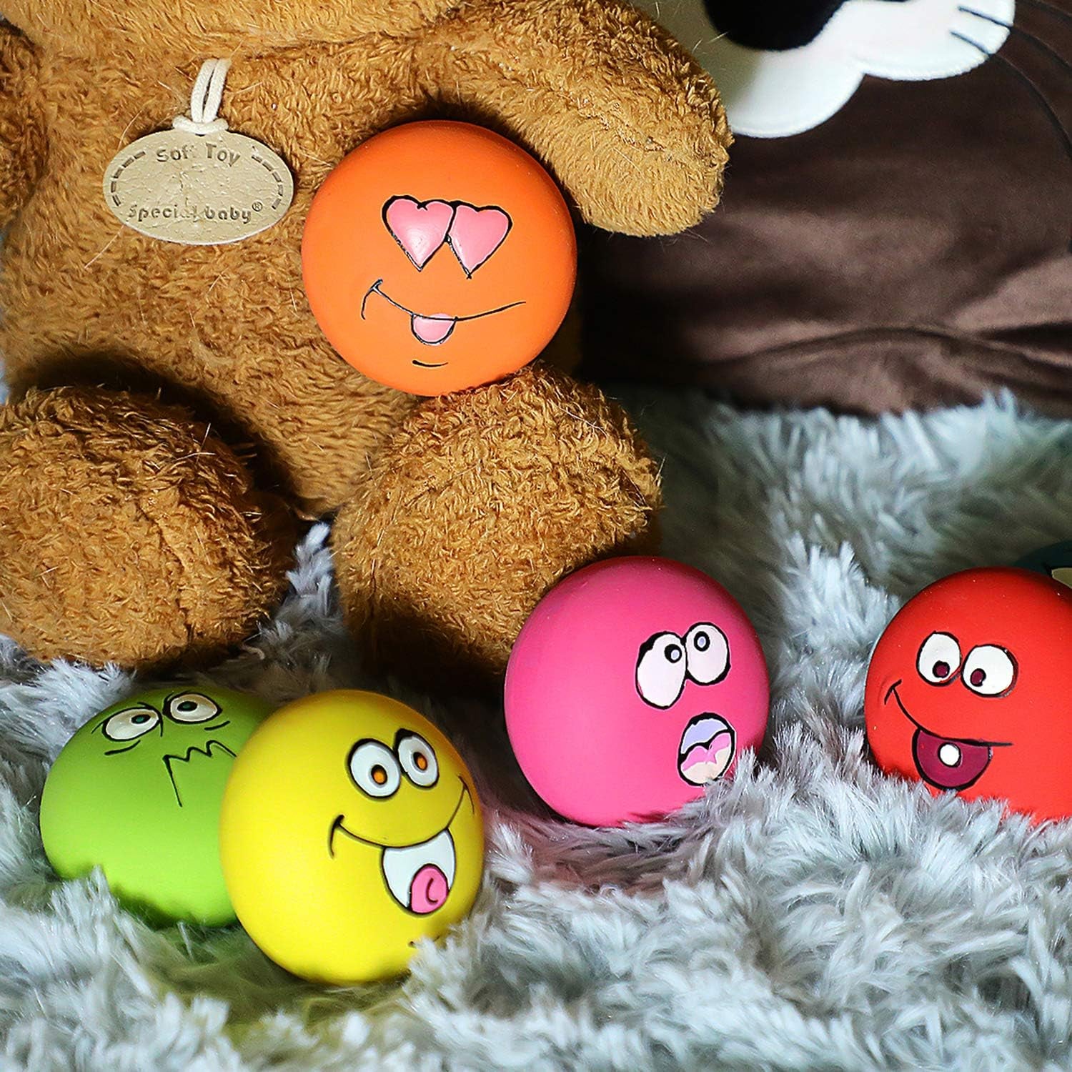 Smile Face Dog Squeaky Toys Soft Latex Squeak Balls for Puppy Small Pet Dogs 6 Pcs/Set