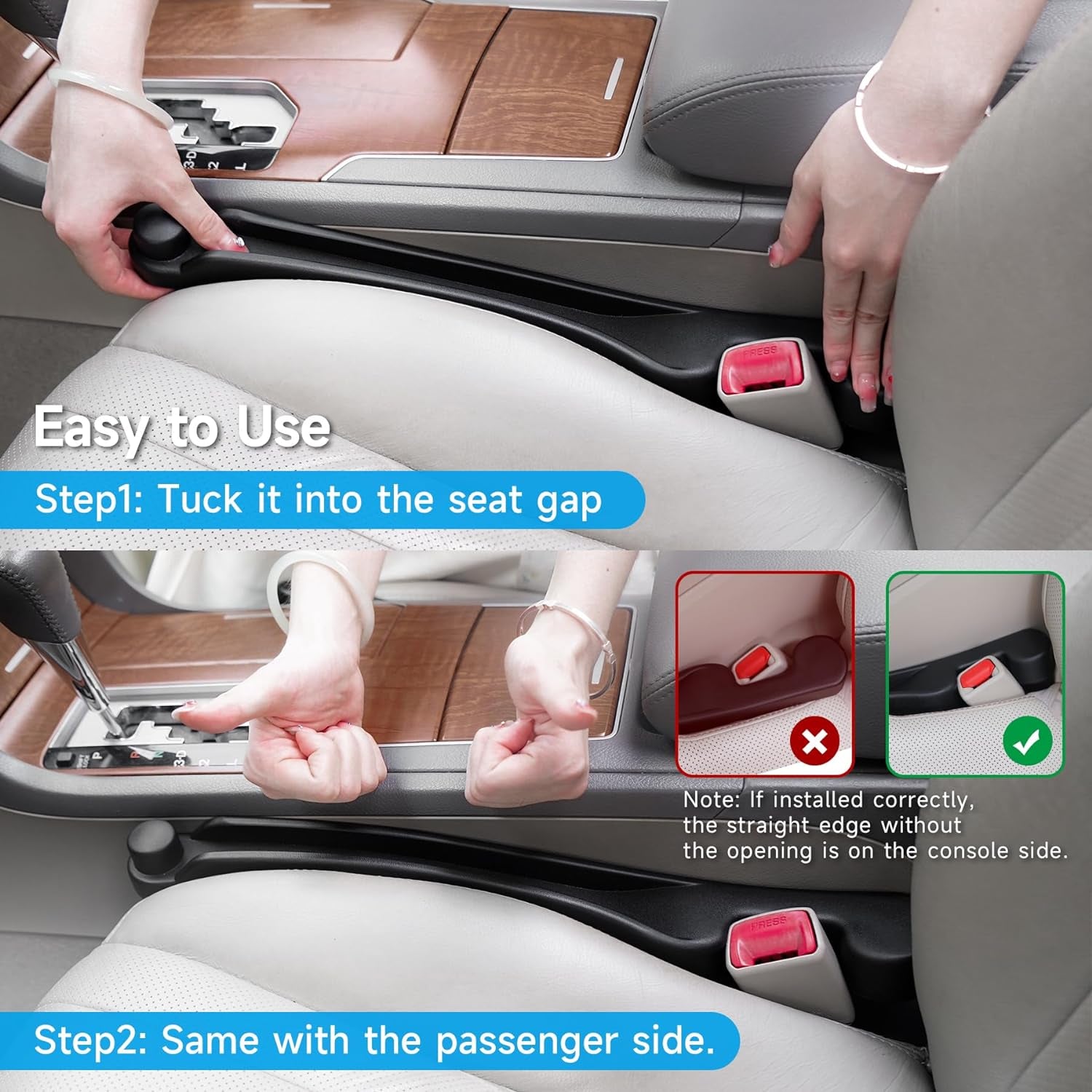 Car Seat Gap Filler Set of 2, Soft Foam Multifunctional Seat Side Gap Filler with Organizer & Hook Function, 3In1 Gap Stopper Universal Fit Car SUV Truck Fill the Gap between Seat & Console