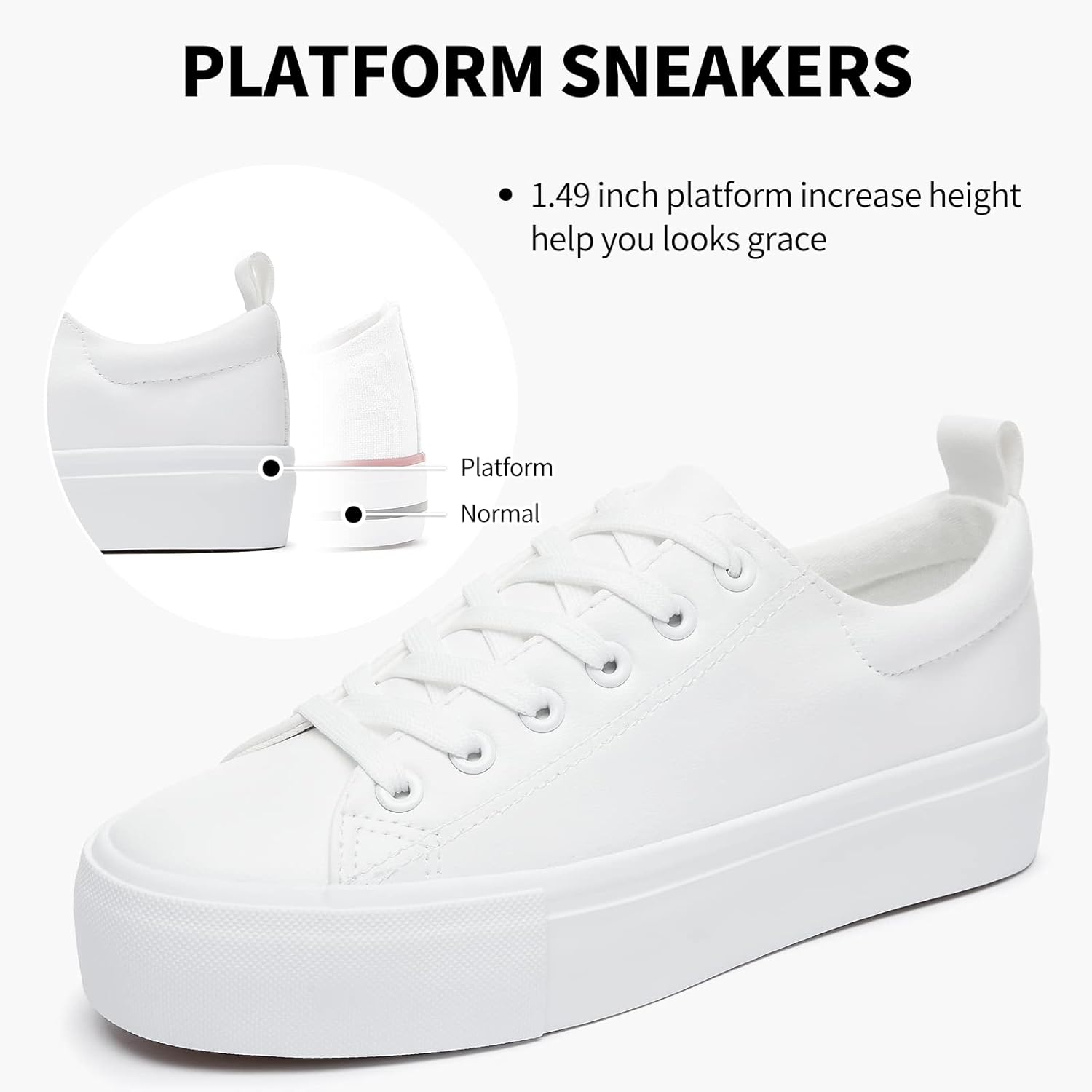 Womens White Platform Sneakers PU Leather Platform Shoes Walking Shoes for Women