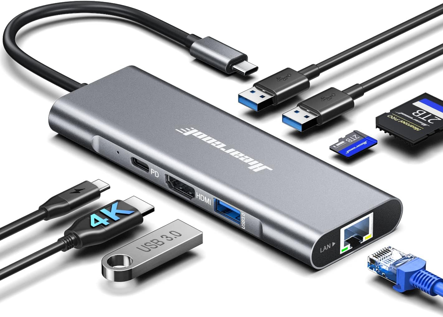 USB C Hub Ethernet,4K@60 USB C to HDMI Hub,8In1 Multi-Port USB C Adapter Type C Dock Dongle Compatible for Macbook Pro Air Ipad Dell Lenovo