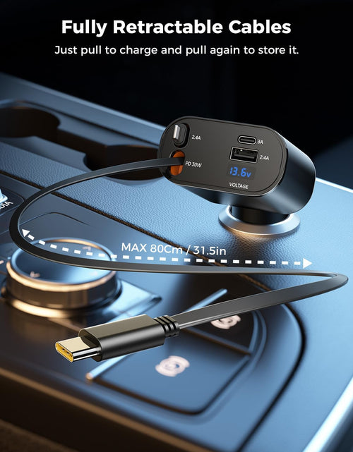 Load image into Gallery viewer, 【Upgraded】  Retractable Car Charger 4 in 1, Fast Car Phone Charger with Cord 2.6Ft, USB C and Apple Car Charger Adapter, Compatible with Iphone 16 15/15 Pro Max/14/13/12/11, Galaxy, Pixel
