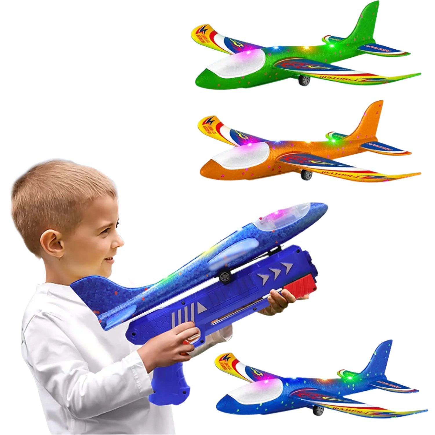 3 Pack Foam Airplane Launcher Toys, 2 Flight Mode Glider Plane,Kids Flying Toy,3 4 5 6 7 8 9 10 11 12 Year Old Boys Girls Gifts,Outdoor Sport Party Favor