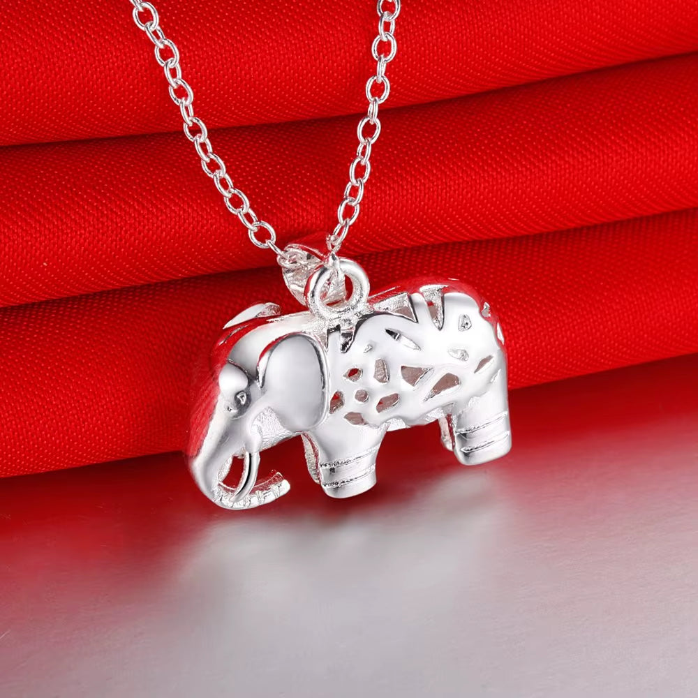 Fine Charms 925 Sterling Silver Pretty Elephant Pendant Necklace for Women Fashion Wedding Accessories Party Jewelry Gifts