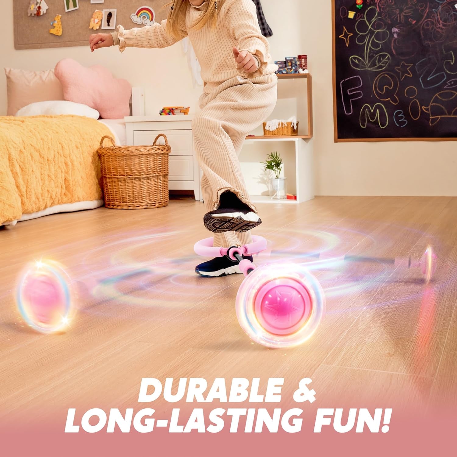 Pink Ankle Skip Ball with Flashing Lights, Skip It Toy for Kids Indoor & Outdoor, Flashing Swing Ball Foldable Sports Toy, Birthday Gifts for Kids 3 4 5 +